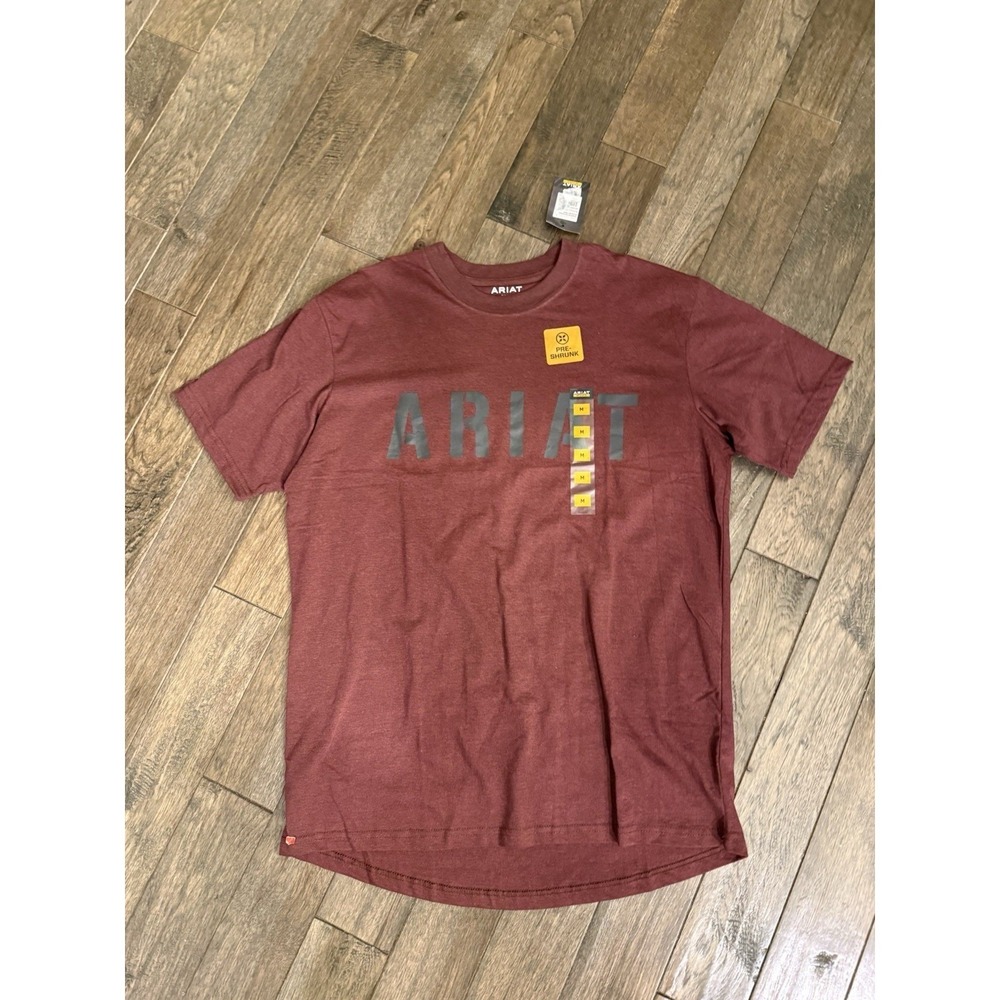 Ariat‎ Rebar T-Shirt Men Medium Maroon Short Sleeve Logo Graphic Pre-Shrunk NEW